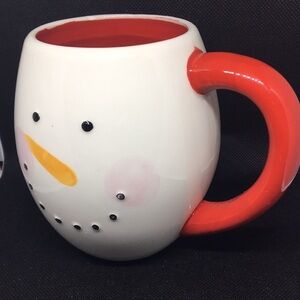 Vintage Magenta Snowman Mug Red and White